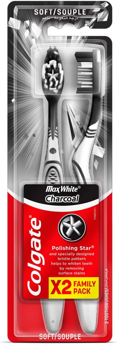 Colgate Max White Charcoal Whitening Soft Toothbrush, Pack of 2 Units