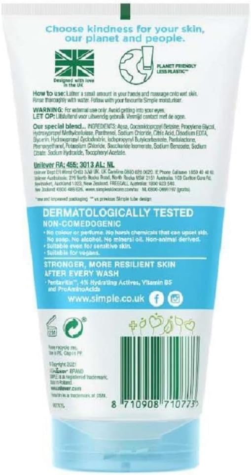 Simple Water Boost Micellar Facial Gel Wash Sensitive Skin 150ml