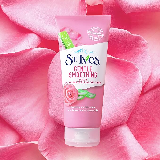 St. Ives Gentle Smoothing Face Scrub Our Gentlest Scrub Yet Rose Water and Aloe Vera Made with 100 percent Natural Exfoliants, Paraben Free, Oil-Free