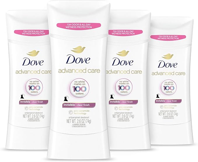 Dove Advanced Care Antiperspirant Deodorant Stick Clear t deodorant that doesn’t stain clothes 72-hour odour control ,74G X 4