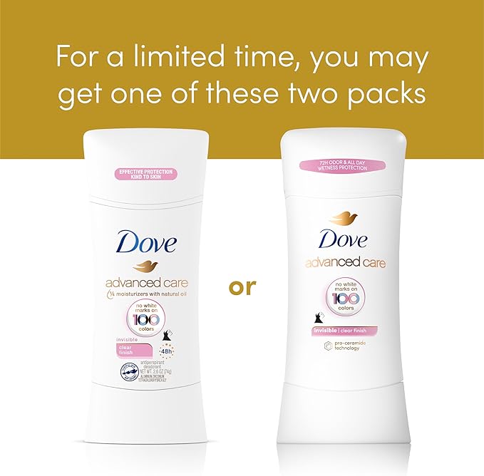 Dove Advanced Care Antiperspirant Deodorant Stick Clear t deodorant that doesn’t stain clothes 72-hour odour control ,74G X 4