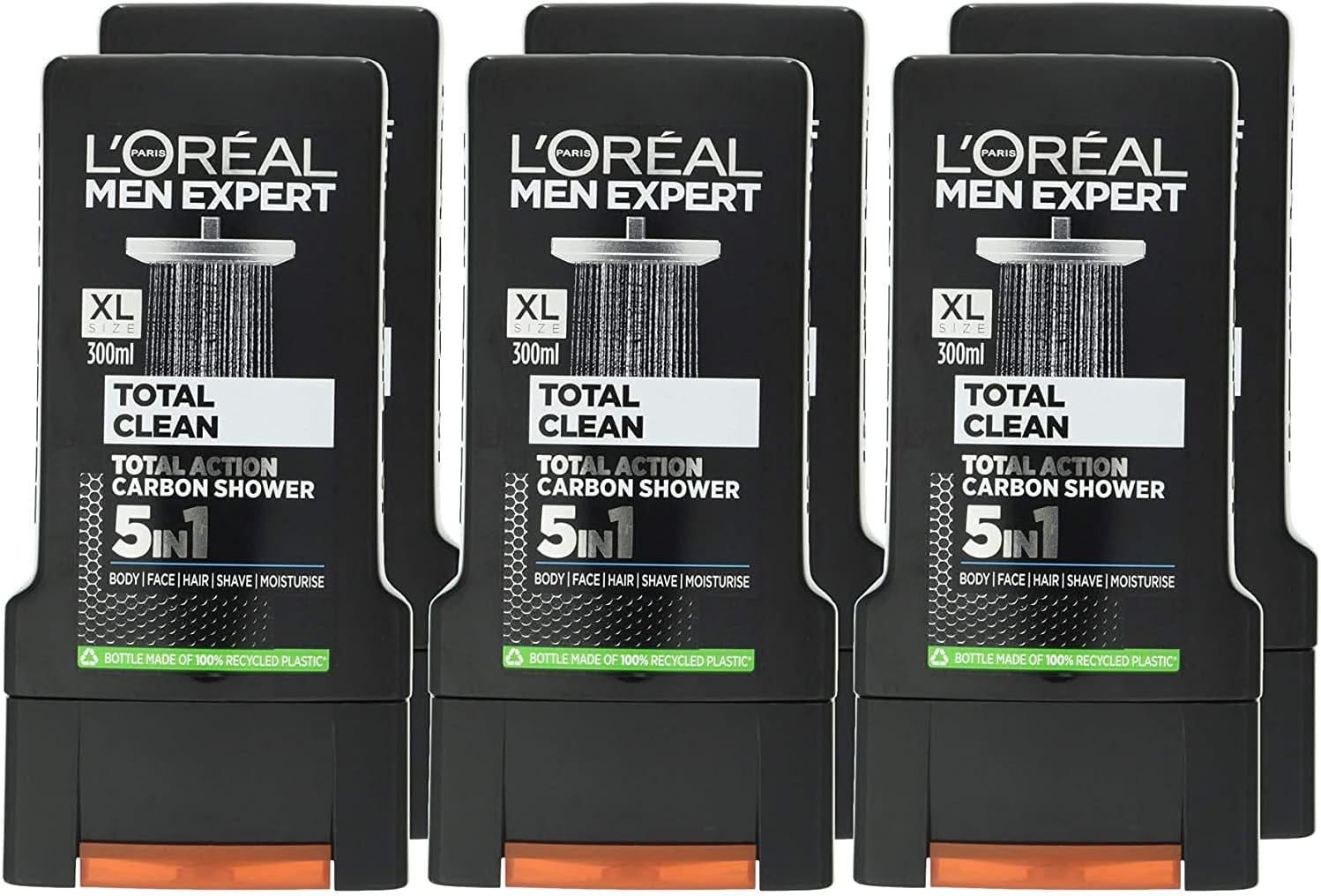 L'Oréal Men Expert Total Clean Shower Gel for Men 300 ml Pack of 6.