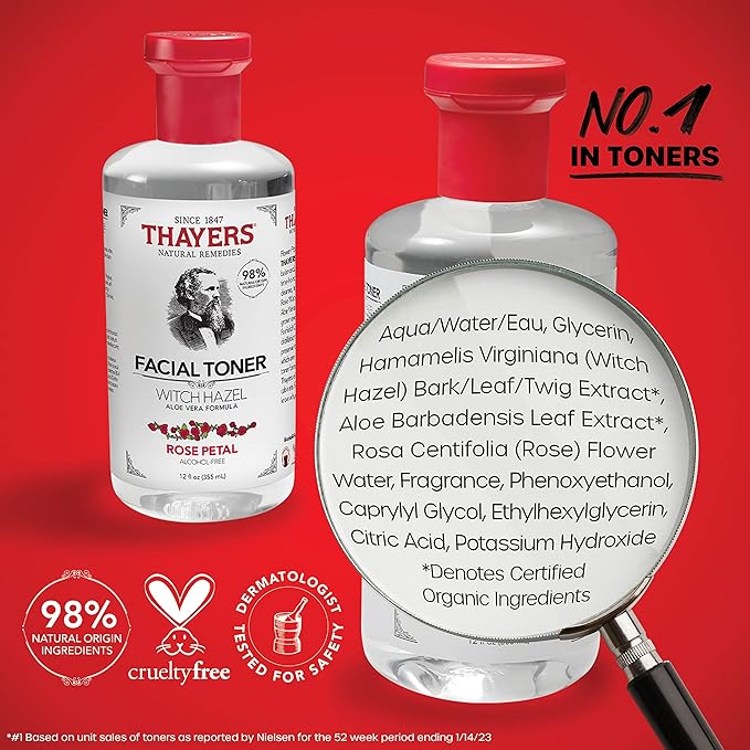 Thayers Alcohol-Free Witch Hazel With Organic Aloe Vera Formula Toner, Rose Petal