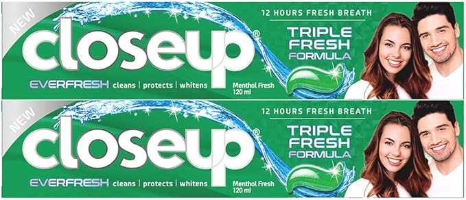 CLOSEUP Triple Fresh Formula Gel Toothpaste, Menthol Fresh, 120ml (Pack of 2)