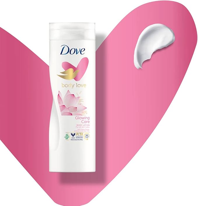 DOVE Body Love Glowing Care Body Lotion, made with 100% natural oils, Lotus Flower Extract & Rice Milk up to 48 hours of moisturization, 400ml