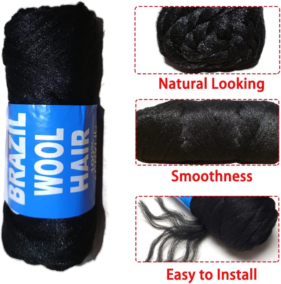 5Roll Brazilian Yarn Wool Hair Arylic Yarn for Hair Crochet Braid Twist Warps Black Color