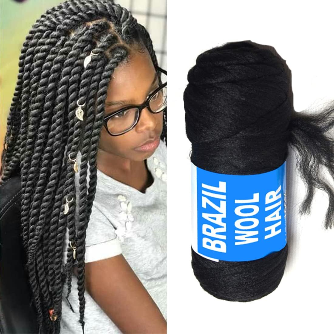 5Roll Brazilian Yarn Wool Hair Arylic Yarn for Hair Crochet Braid Twist Warps Black Color