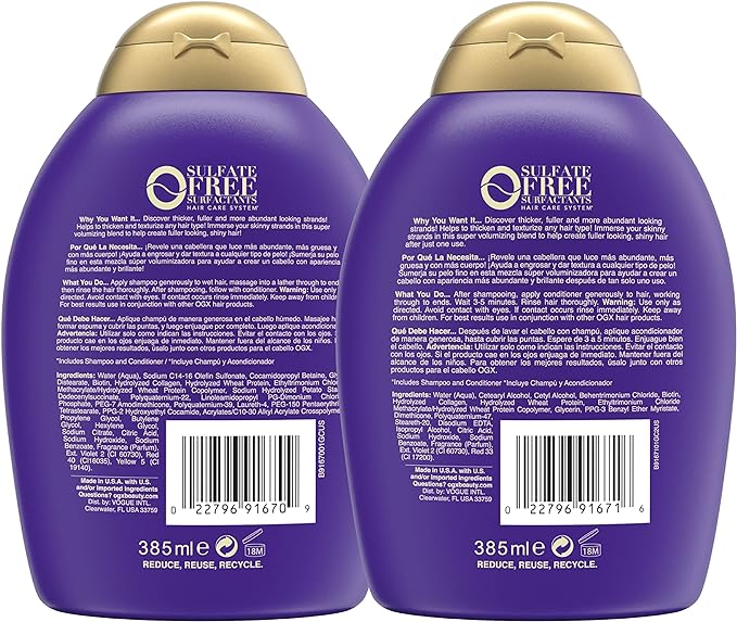 OGX Shampoo & Conditioner Thick And Full + Biotin And Collagen 385ml (Pack Of 2)