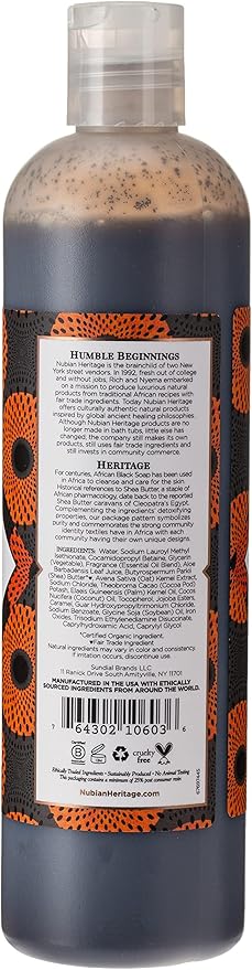 Nubian Heritage African Black Soap Body Wash For Unisex, 13 Oz