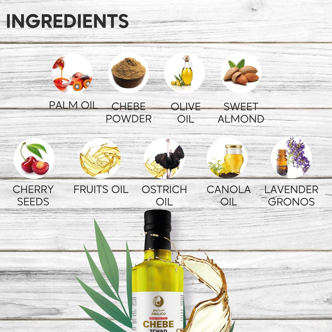 Chebe  Hair Growth Oil with Chebe Powder, Olive Oil, Almond Oil, Palm OIl - Ready to Use With 9 Natural Oils for Deep Scalp Nourishment, Sulphate Free – 250 ML