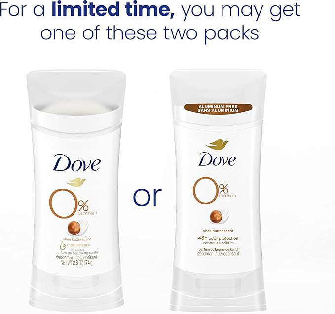 Dove Aluminum Free Deodorant 24hour Odor Protection Shea Butter Deodorant for Women, white,74g X(Pack of 3)