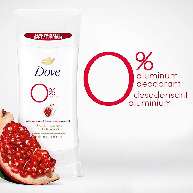 Dove 0% Aluminum Deodorant Stick Non-irritating Deodorant for Underarm Care Pomegranate and Lemon Verbena Kindest Aluminum free Deodorant 74g