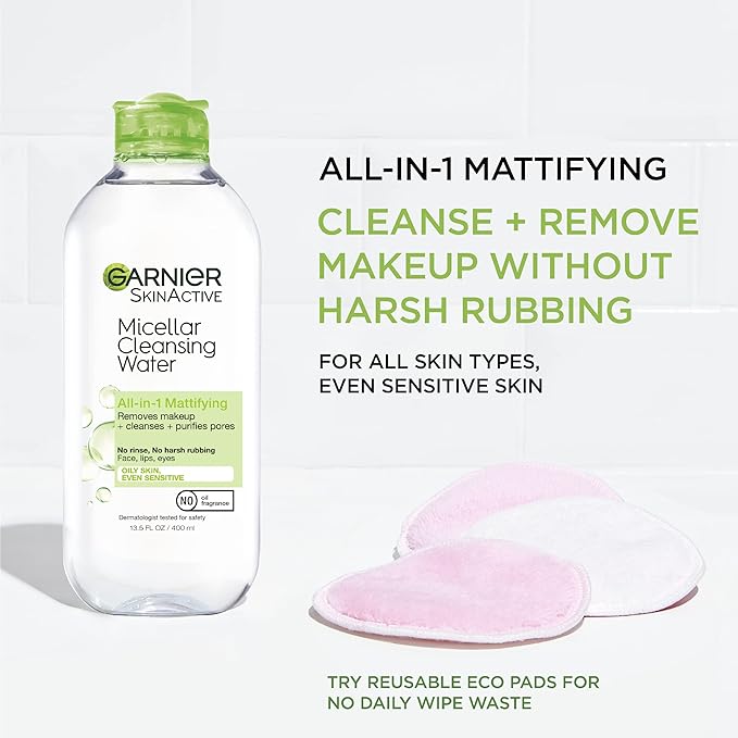 Garnier Skin Active Micellar Water for Oily Skin, Facial Cleanser & Makeup Remover,400m;l