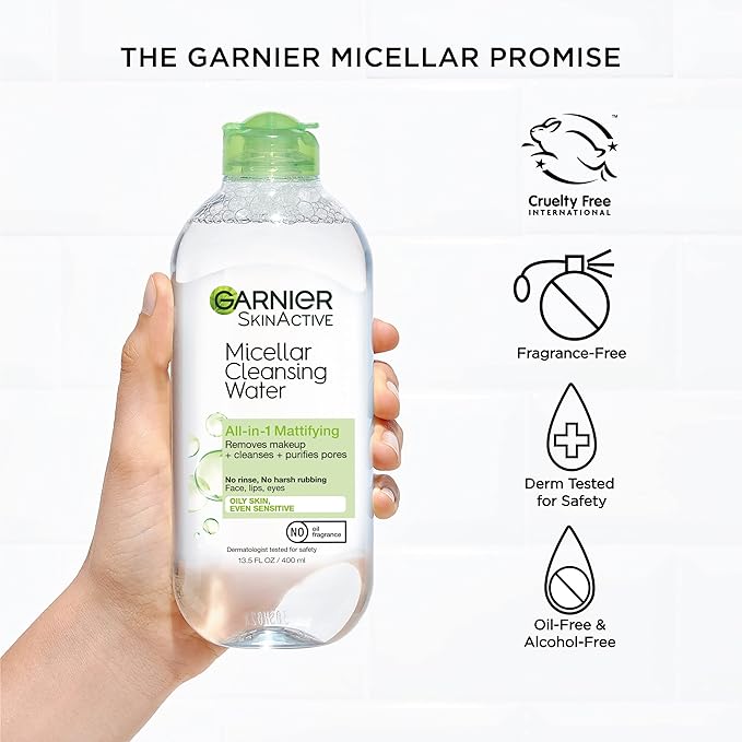 Garnier Skin Active Micellar Water for Oily Skin, Facial Cleanser & Makeup Remover,400m;l