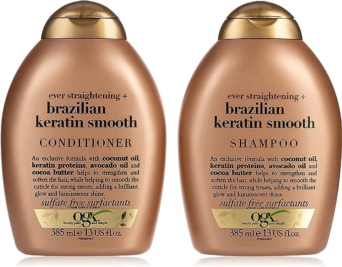 OGX Shampoo And Conditioner Ever Straightening With Brazilian Keratin Smooth 385Ml Pack Of 2