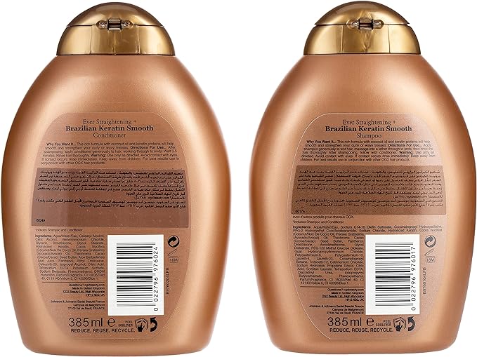 OGX Shampoo And Conditioner Ever Straightening With Brazilian Keratin Smooth 385Ml Pack Of 2