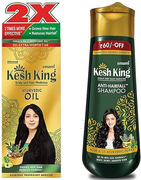 Kesh King Ayurvedic Scalp and Hair Oil, 300ml & Anti Hairfall Shampoo, 340ml Combo