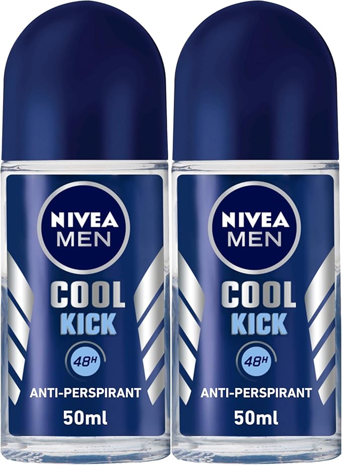 NIVEA MEN Deodorant Roll-on for Men, 48h Protection, Cool Kick Fresh Scent, 2x50ml