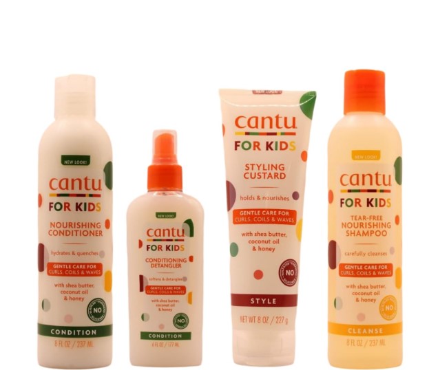 Cantu Care For Kids Gentle Care for Textured Hair - Shampoo + Conditioner + Detangler + Styling Custard (SET OF 4)