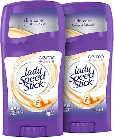 Lady Speed Stick Derma Sticks, Antiperspirant Deodorant, Natural Skin Restoration, Vitamin E, 45g x pack pack of 2