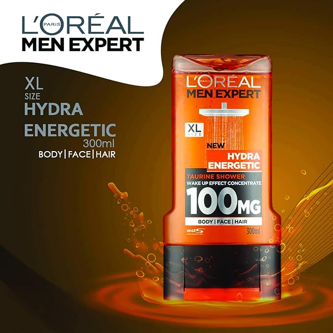 L'Oréal Paris Men Expert Hydra Energetic Shower Gel for Men, 300ml Pack of 6, Bulk Buy