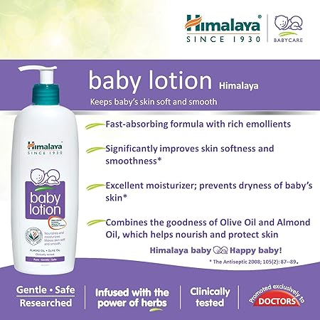 Himalaya Baby Lotion | No Parabens, Dyes & Synthetic Colors is a Quick-Absorbing Daily-Use Lotion -400ml