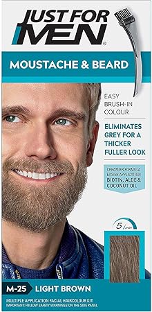 Just for Men Moustache & Beard Dye, Men's Facial Hair Colour, M25 – Light Brown