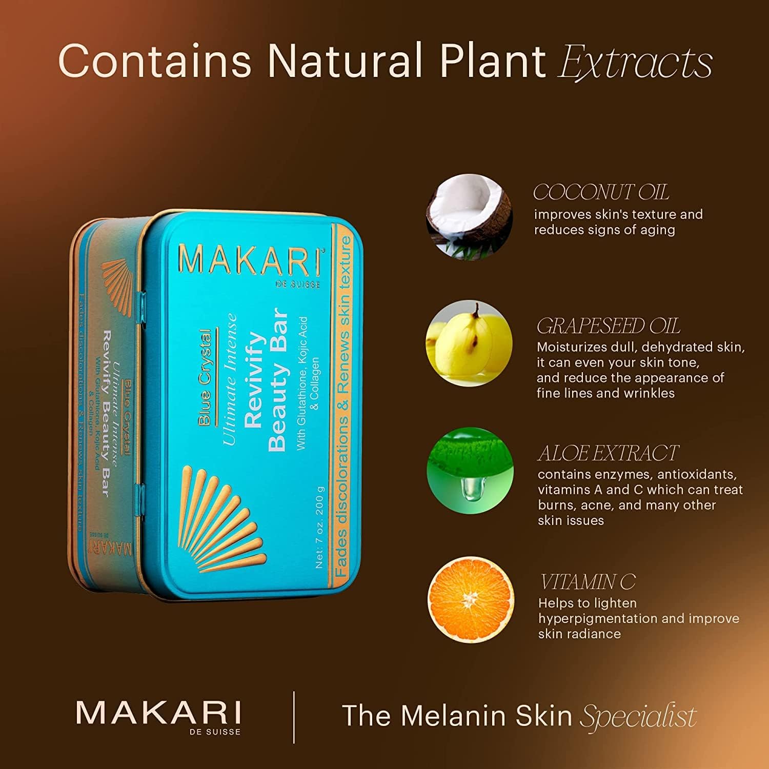 Makari Blue Crystal Revivify Beauty Bar Soap 210ml - Lightening, Brightening Cleansing Exfoliating Soap Bar With Natural Glutathione - Exfoliates Dead Skin And Lightens Dark Complexion