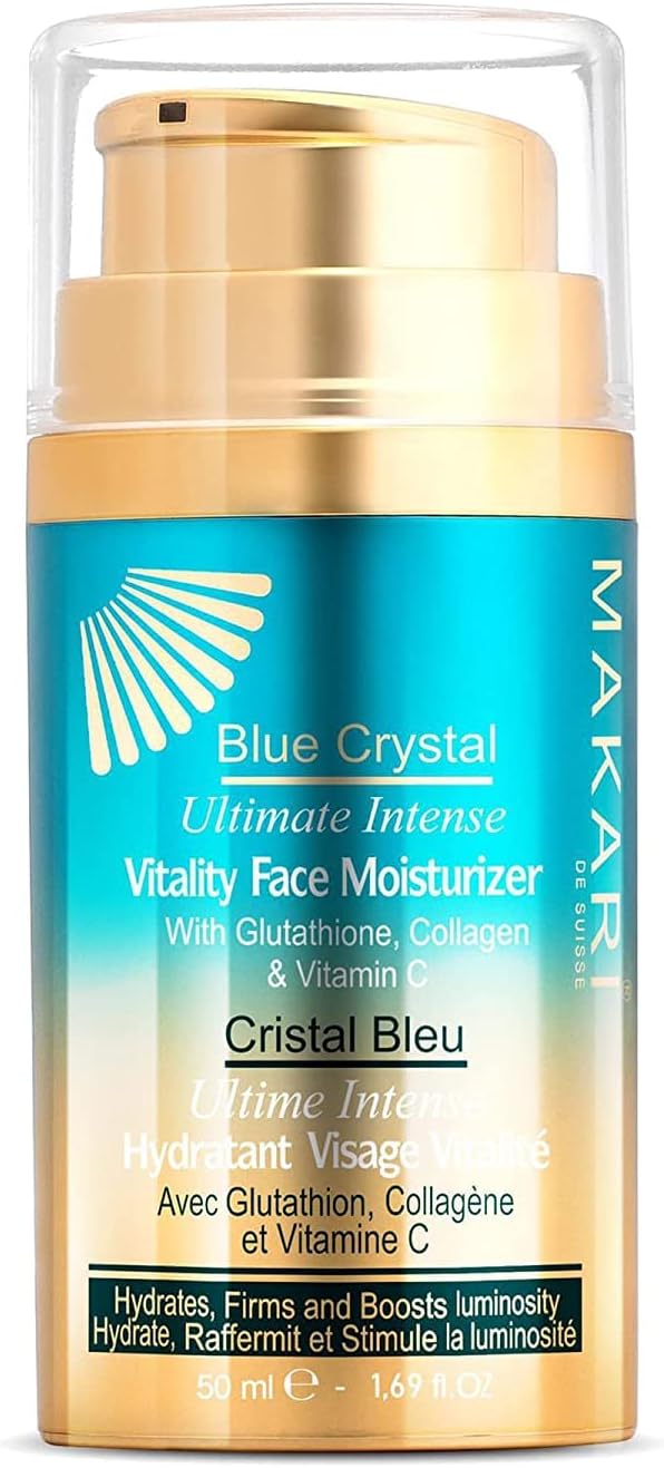 Makari Blue Crystal Vitality Face Moisturiser 50ml - Lightening, Brightening, Moisturising Cream With Natural Glutathione - Softens Dry Patches And Wrinkles - Blocks The Production Of Melanin