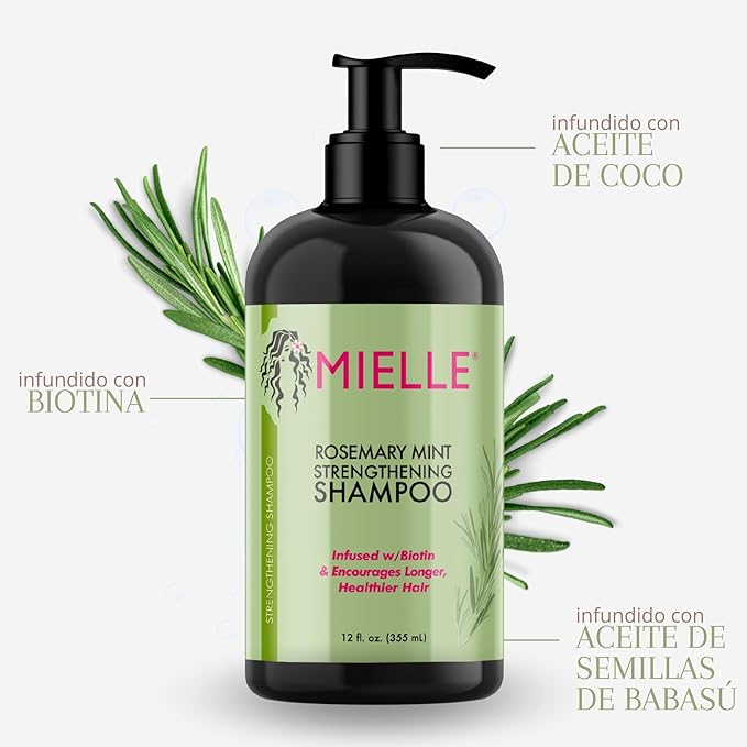 Mielle Organics Rosemary Mint Strengthening Shampoo Infused with Biotin, Cleanses and Helps Strengthen Weak and Brittle Hair, 355ml