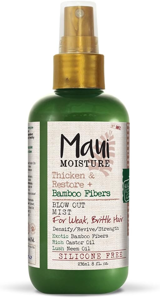 Maui Moisture Thicken & Restore + Bamboo Fiber Mist, 8 Ounce, Helps Soften Treated, Natural, or Transitioning Hair, Helps Renew Brittle, Dry Hair, Silicone Free