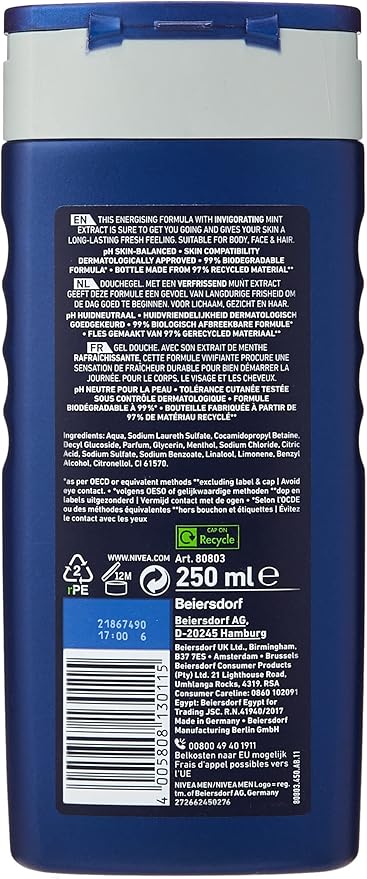 Nivea Men Energy 2-in-1 Shower Gel 250 ml - Pack of 6