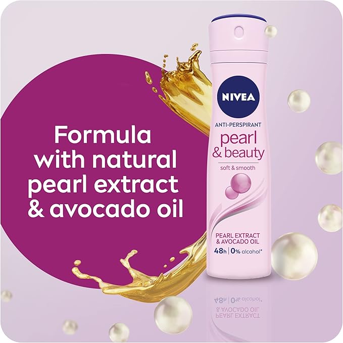 NIVEA Antiperspirant Spray for Women, Pearl & Beauty Pearl Extracts, 2x150ml