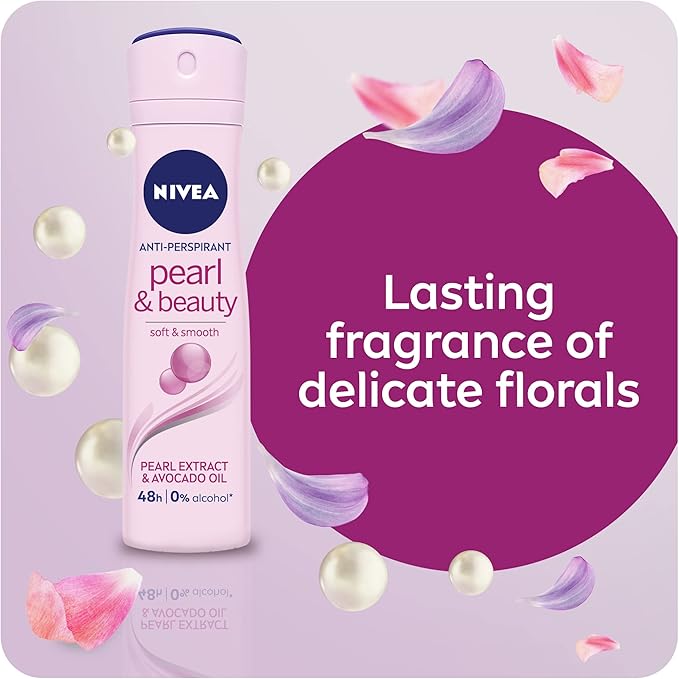 NIVEA Antiperspirant Spray for Women, Pearl & Beauty Pearl Extracts, 2x150ml