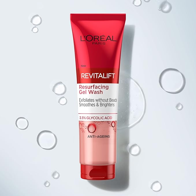 L’Oreal Paris 3.5% Glycolic Acid Cleanser, Revitalift Glycolic Resurfacing Gel Wash, Gently Exfoliates To Smooth & Brighten Skin – 150ml