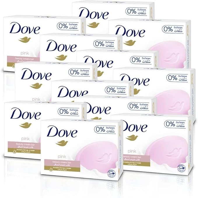 Dove Moisturising Soap Bar Nourishing Formula for All Skin Types, Pink with ¼ Moisturising Cream, 135g (Pack of 12)