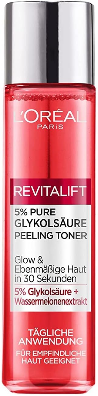 L'Oréal Paris Exfoliating Toner with 5% Glycolic Acid for a Radiant Glow, Face Toner for Gentle Exfoliation and Mild Pigment Spots,180ml x1