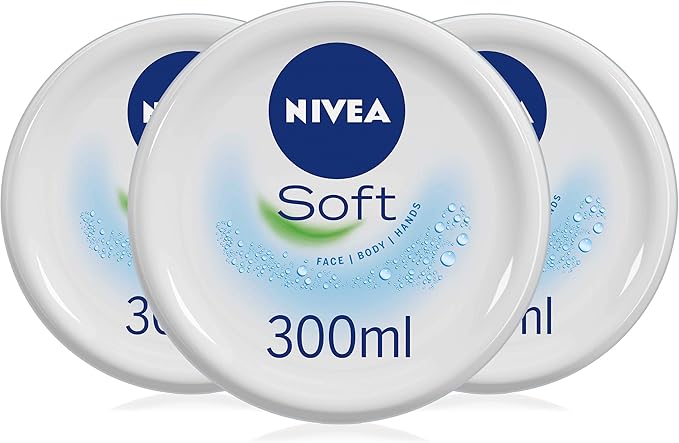 NIVEA Soft Pack of 3 (3 x 300 ml), A Moisturising Cream for Face, Body and Hands with Vitamin E and Jojoba Oil, Hand Cream Moisturises Deeply, All-Purpose Day Cream