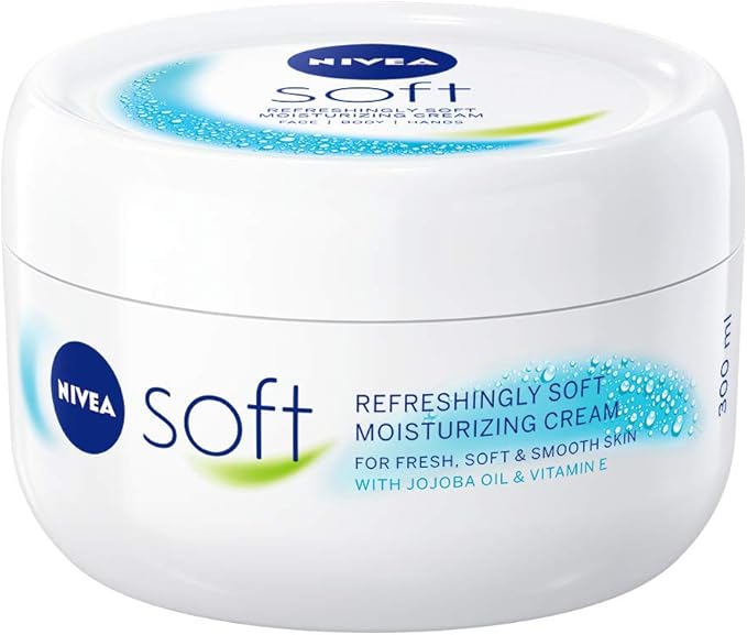 NIVEA Soft Pack of 3 (3 x 300 ml), A Moisturising Cream for Face, Body and Hands with Vitamin E and Jojoba Oil, Hand Cream Moisturises Deeply, All-Purpose Day Cream